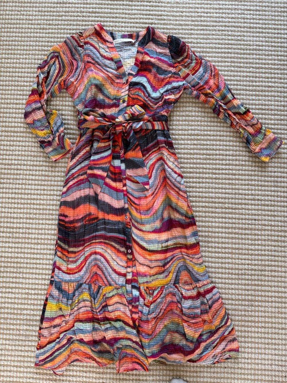 NWOT Marie Oliver Multicolor Wave-Print Maxi Dress
